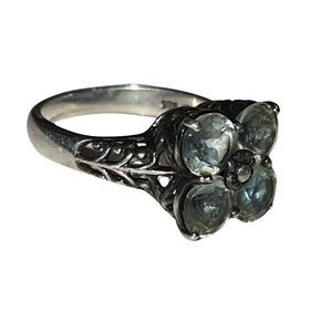 Vintage Signed Sterling Silver Topaz Floral Women’s Ring